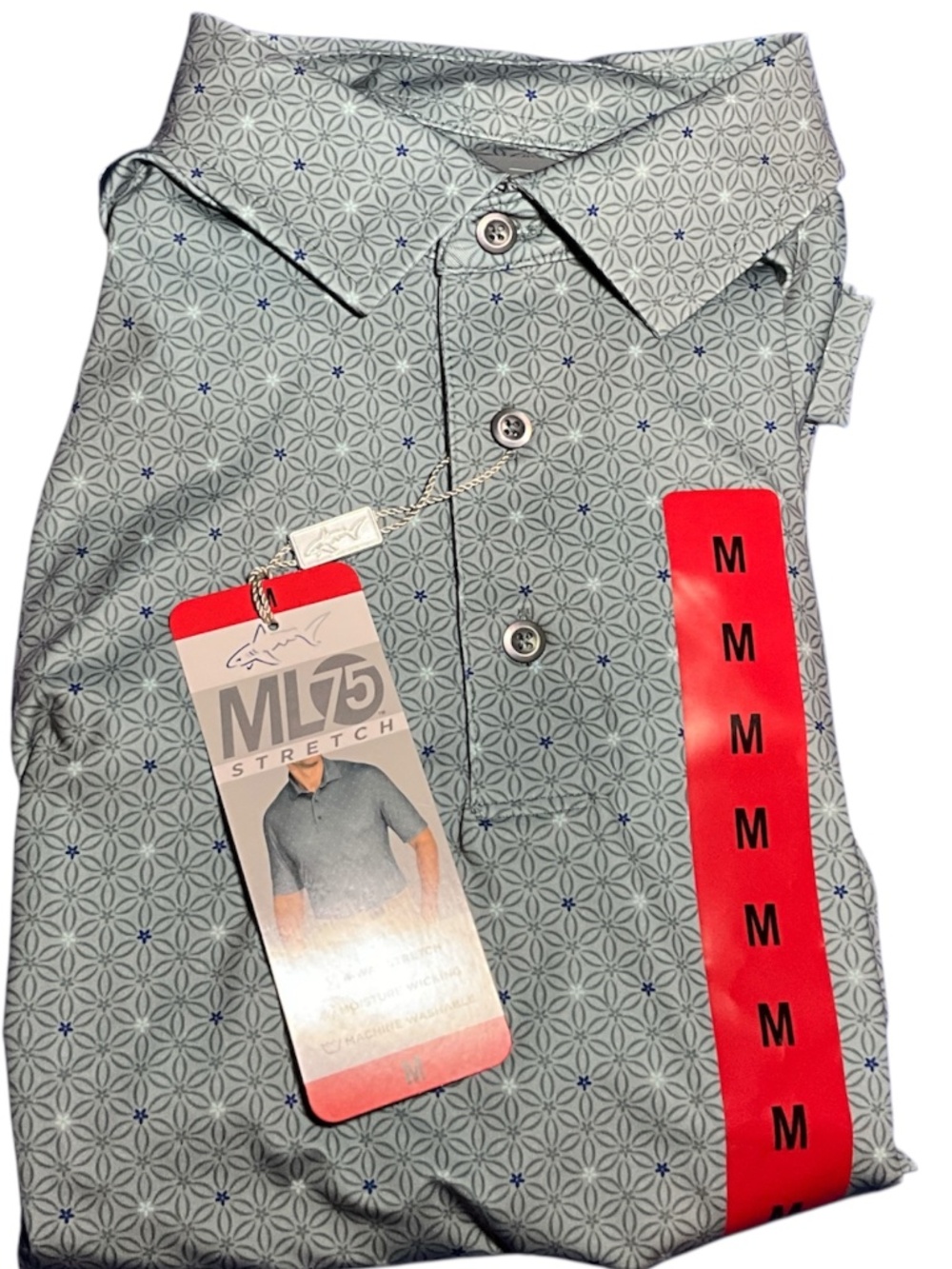 Greg Norman ML75 Stretch Golf Polo Gray Geometric Print Men’s M NWT